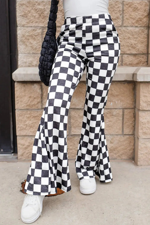 'Zella' Checkered Flare Pants - Celes Fashion